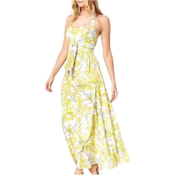 Bar III Dress Womens Size 0 Prism Garden Maxi Halter Waist Tie Yellow Floral NWT - Picture 1 of 10